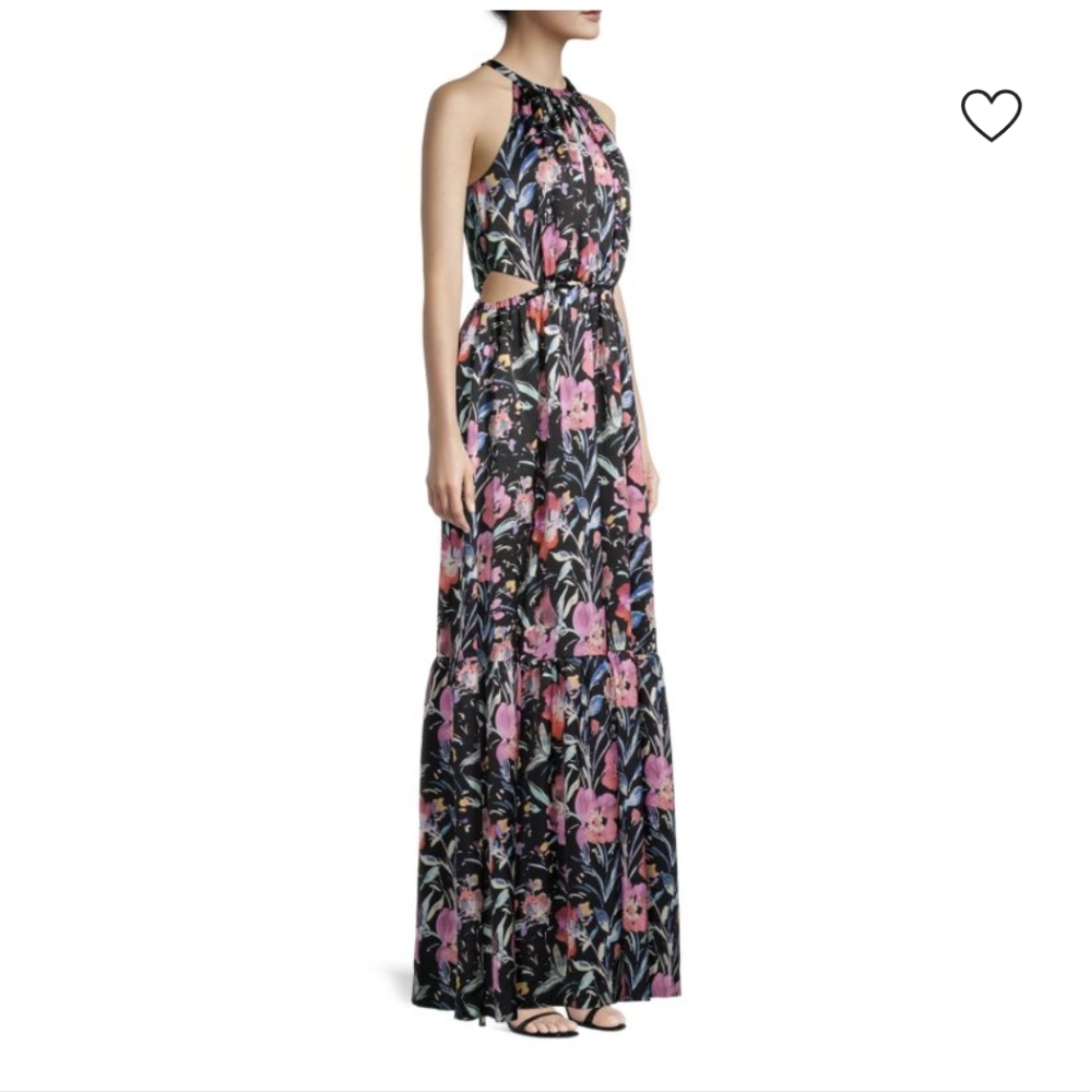 Aidan Mattox Pink and Black Floral Maxi Dress
